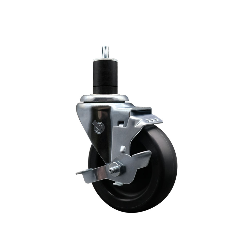 Polyolefin Expanding Stem Swivel Caster Wheel with 4 Inch Black Wheel and 1-3/4" Stem and Top Lock Brake - 350 lbs. Capacity Per Caster - Service Caster Brand — photo 1