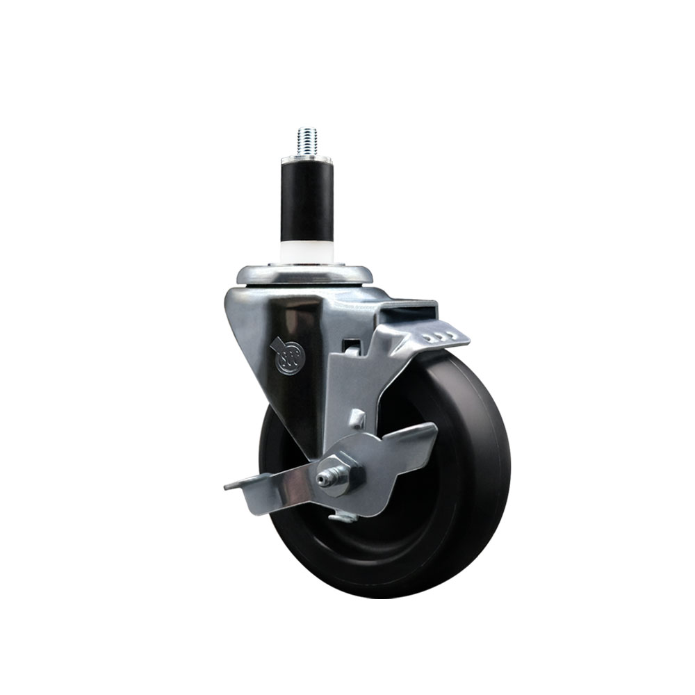 Polyolefin Expanding Stem Swivel Caster Wheel with 4 Inch Black Wheel and 1-3/8" Stem and Top Lock Brake - 350 lbs. Capacity Per Caster - Service Caster Brand — photo 1