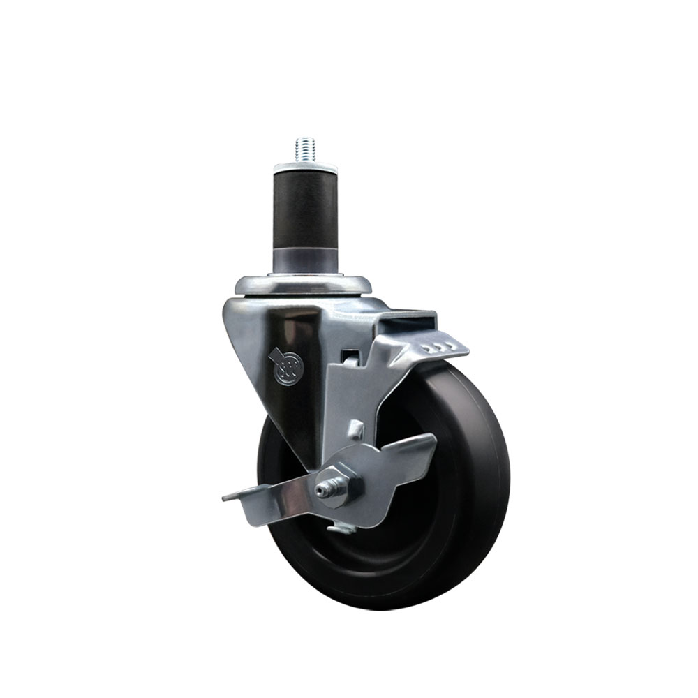 Polyolefin Expanding Stem Swivel Caster Wheel with 4 Inch Black Wheel and 1-5/8" Stem and Top Lock Brake - 350 lbs. Capacity Per Caster - Service Caster Brand — photo 1