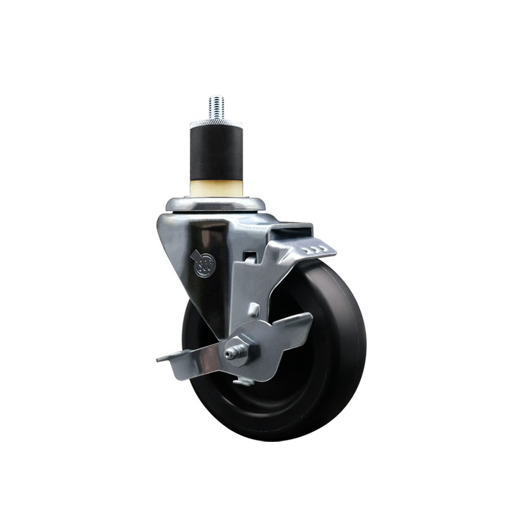 Polyolefin Expanding Stem Swivel Caster Wheel with 4 Inch Black Wheel and 1-7/8" Stem and Top Lock Brake - 350 lbs. Capacity Per Caster - Service Caster Brand — photo 1