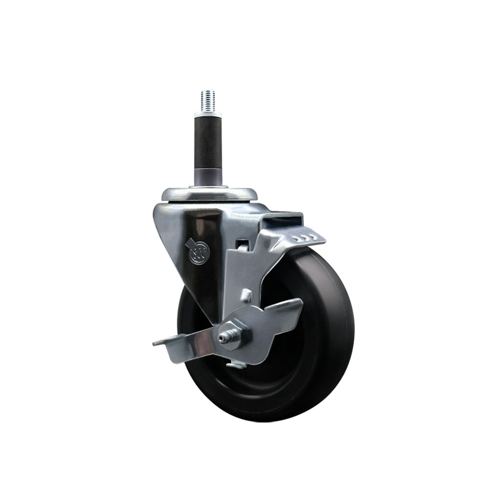 Polyolefin Expanding Stem Swivel Caster Wheel with 4 Inch Black Wheel and 1" Stem and Top Lock Brake - 350 lbs. Capacity Per Caster - Service Caster Brand — photo 1