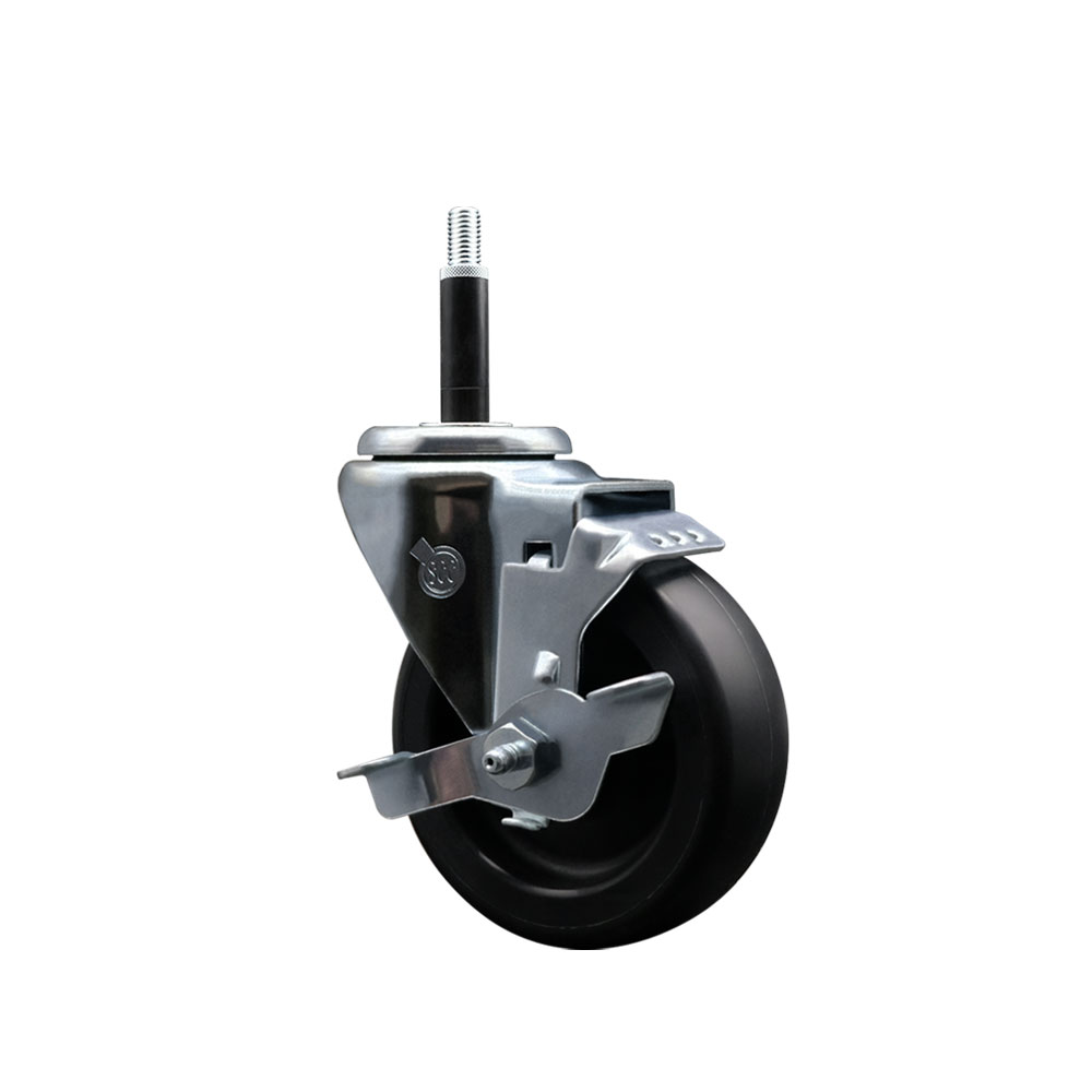 Polyolefin Expanding Stem Swivel Caster Wheel with 4 Inch Black Wheel and 3/4" Stem and Top Lock Brake - 350 lbs. Capacity Per Caster - Service Caster Brand — photo 1