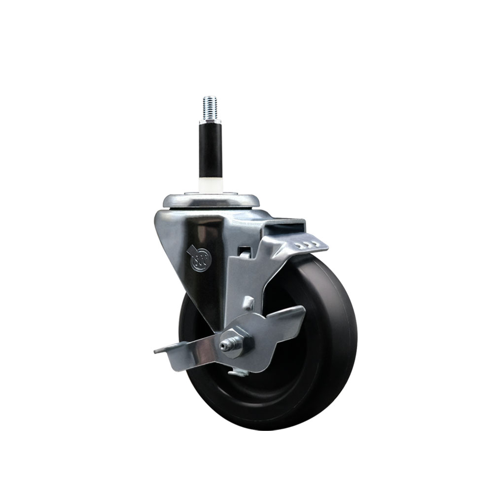 Polyolefin Expanding Stem Swivel Caster Wheel with 4 Inch Black Wheel and 7/8" Stem and Top Lock Brake - 350 lbs. Capacity Per Caster - Service Caster Brand — photo 1