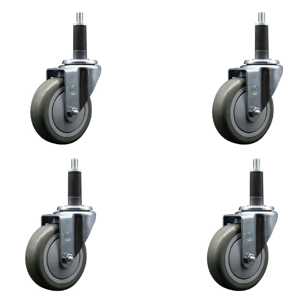Polyurethane Swivel Expanding Stem Caster Set of 4 with 4 Inch Gray Wheels and 1" Stems - 350 lbs. Capacity Per Caster - Service Caster Brand — photo 1