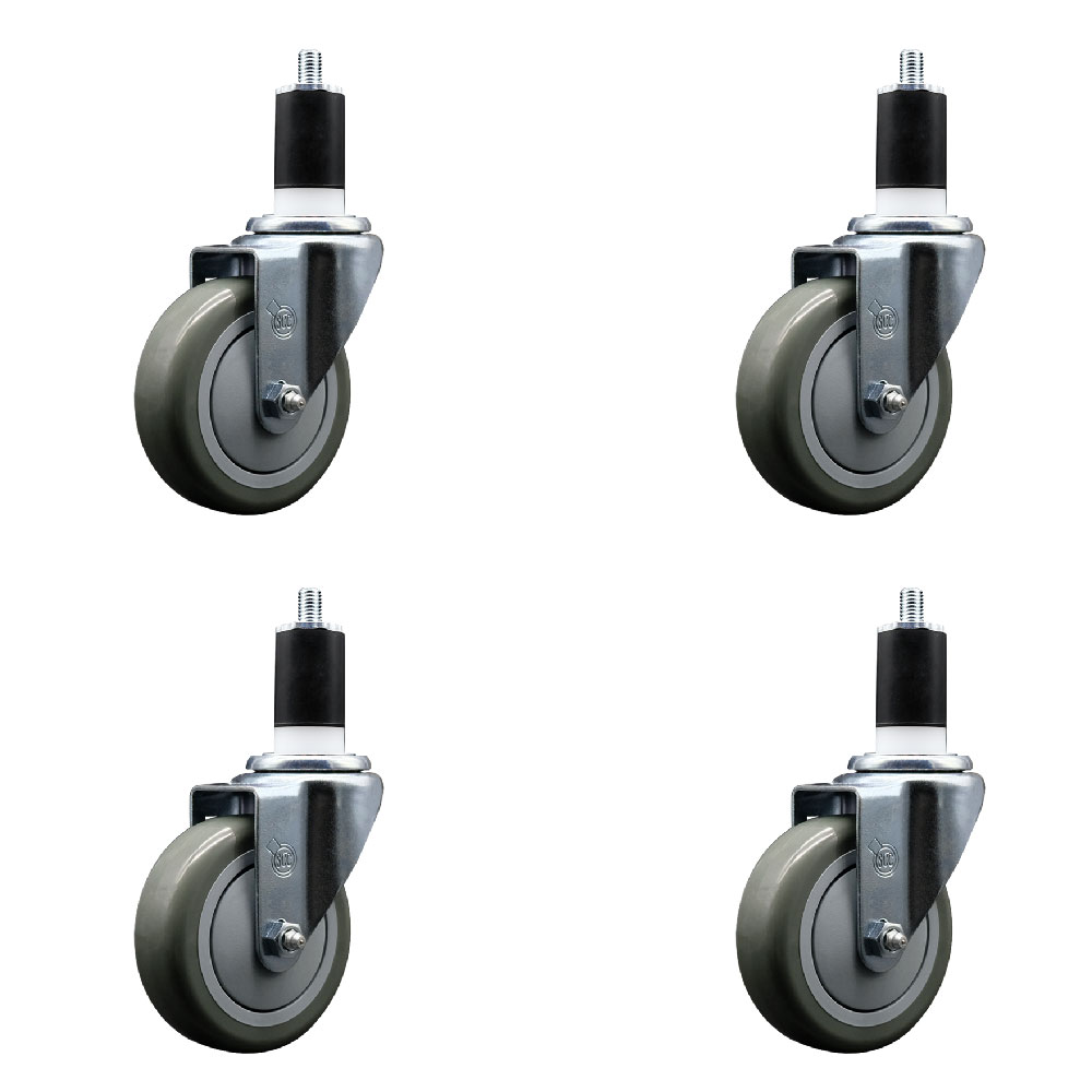 Polyurethane Swivel Expanding Stem Caster Set of 4 with 4 Inch Gray Wheels and 1-1/2" Stems - 350 lbs. Capacity Per Caster - Service Caster Brand — photo 1