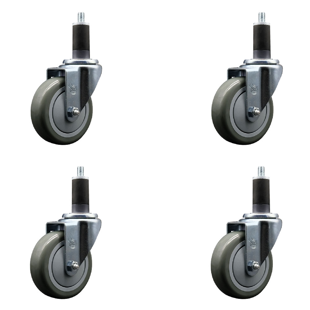 Polyurethane Swivel Expanding Stem Caster Set of 4 with 4 Inch Gray Wheels and 1-1/4" Stems - 350 lbs. Capacity Per Caster - Service Caster Brand — photo 1