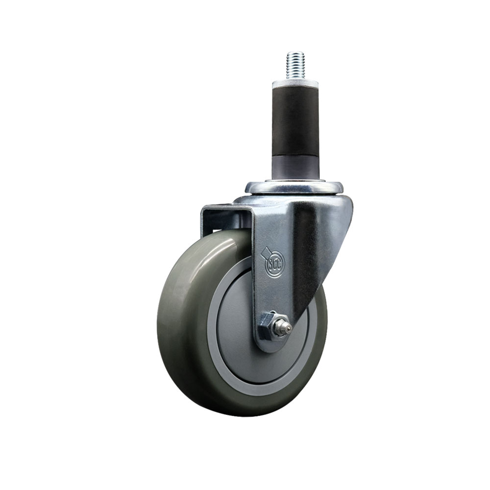 Stainless Steel Polyurethane Expanding Stem Swivel Caster with 4 Inch Gray Wheel and 1-1/4" Stem - 350 lbs. Capacity Per Caster - Service Caster Brand — photo 1