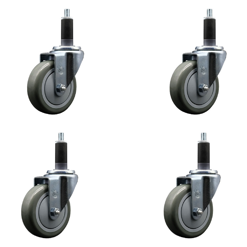 Stainless Steel Polyurethane Swivel Expanding Stem Caster Set of 4 with 4 Inch Gray Wheels and 1-1/8" Stems - Includes 4 Swivel - 350 lbs. Capacity Per Caster - Service Caster Brand — photo 1