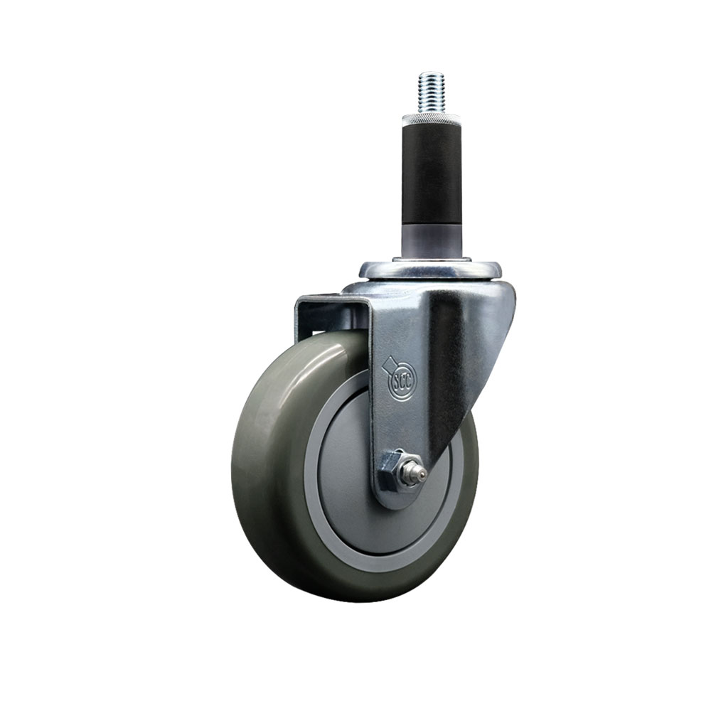 Stainless Steel Polyurethane Expanding Stem Swivel Caster with 4 Inch Gray Wheel and 1-1/8" Stem - 350 lbs. Capacity Per Caster - Service Caster Brand — photo 1