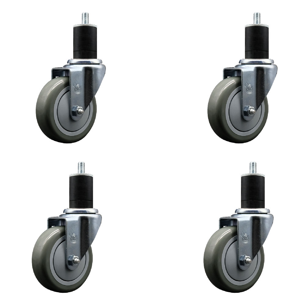 Stainless Steel Polyurethane Swivel Expanding Stem Caster Set of 4 with 4 Inch Gray Wheels and 1-3/4" Stems - Includes 4 Swivel - 350 lbs. Capacity Per Caster - Service Caster Brand — photo 1
