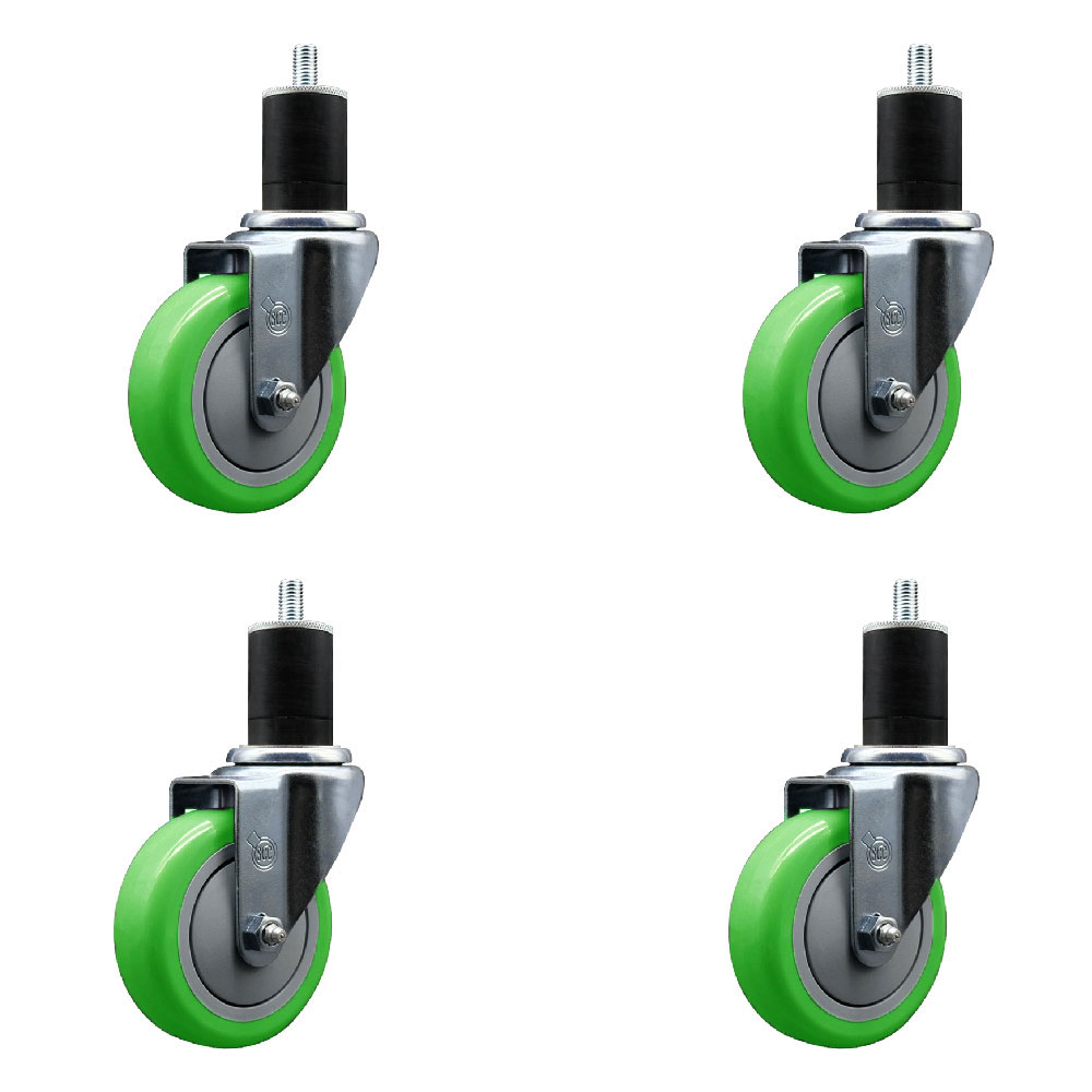 Stainless Steel Polyurethane Swivel Expanding Stem Caster Set of 4 with 4 Inch Green Wheels and 1-3/4" Stems - Includes 4 Swivel - 350 lbs. Capacity Per Caster - Service Caster Brand — photo 1