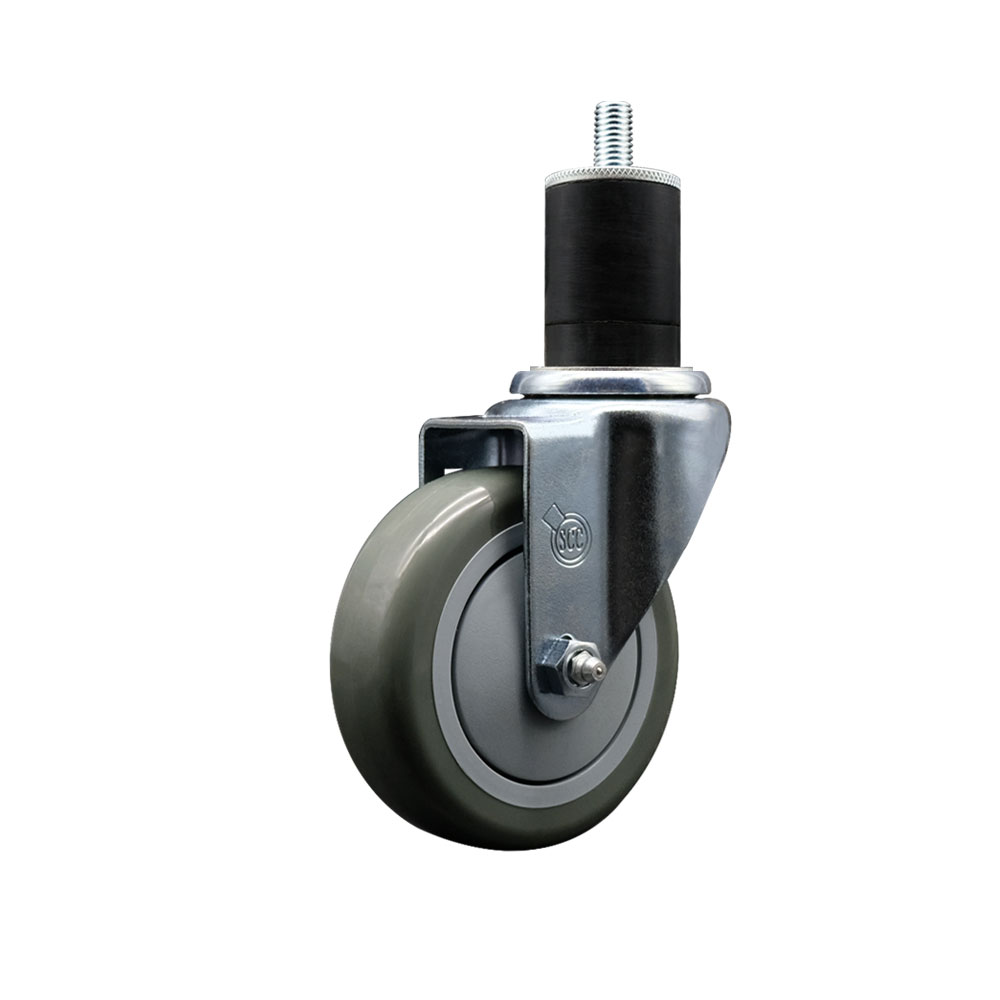 Stainless Steel Polyurethane Expanding Stem Swivel Caster with 4 Inch Gray Wheel and 1-3/4" Stem - 350 lbs. Capacity Per Caster - Service Caster Brand — photo 1