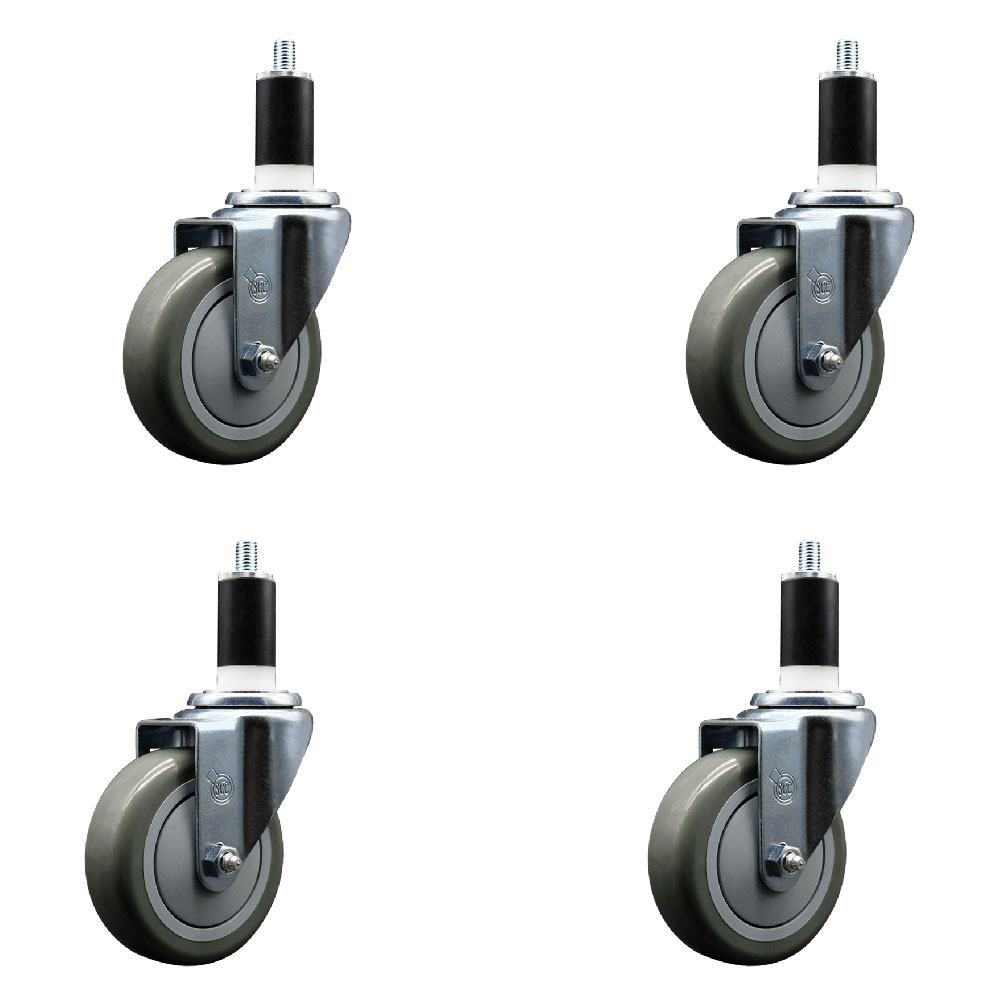 Polyurethane Swivel Expanding Stem Caster Set of 4 with 4 Inch Gray Wheels and 1-3/8" Stems - 350 lbs. Capacity Per Caster - Service Caster Brand — photo 1