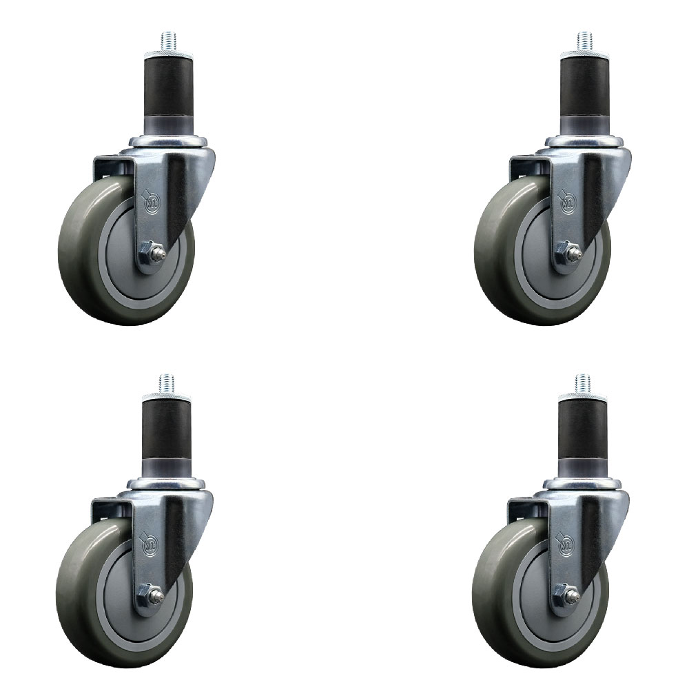 Stainless Steel Polyurethane Swivel Expanding Stem Caster Set of 4 with 4 Inch Gray Wheels and 1-5/8" Stems - Includes 4 Swivel - 350 lbs. Capacity Per Caster - Service Caster Brand — photo 1