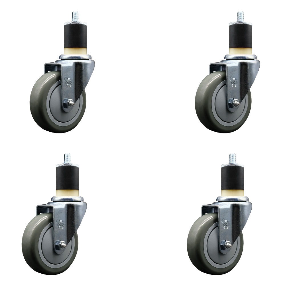 Polyurethane Swivel Expanding Stem Caster Set of 4 with 4 Inch Gray Wheels and 1-7/8" Stems - 350 lbs. Capacity Per Caster - Service Caster Brand — photo 1