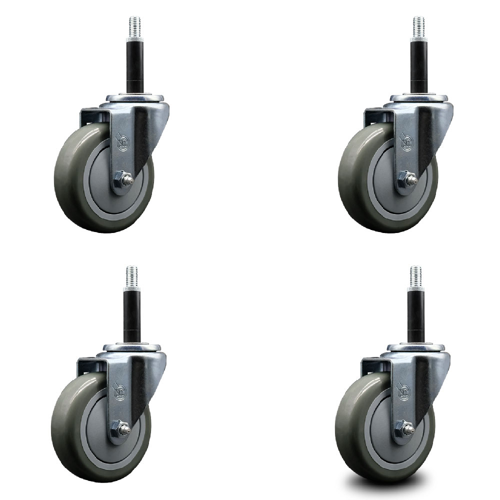 Polyurethane Swivel Expanding Stem Caster Set of 4 with 4 Inch Gray Wheels and 3/4" Stems - 350 lbs. Capacity Per Caster - Service Caster Brand — photo 1