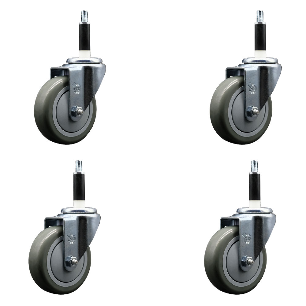 Stainless Steel Polyurethane Swivel Expanding Stem Caster Set of 4 with 4 Inch Gray Wheels and 7/8" Stems - Includes 4 Swivel - 350 lbs. Capacity Per Caster - Service Caster Brand — photo 1