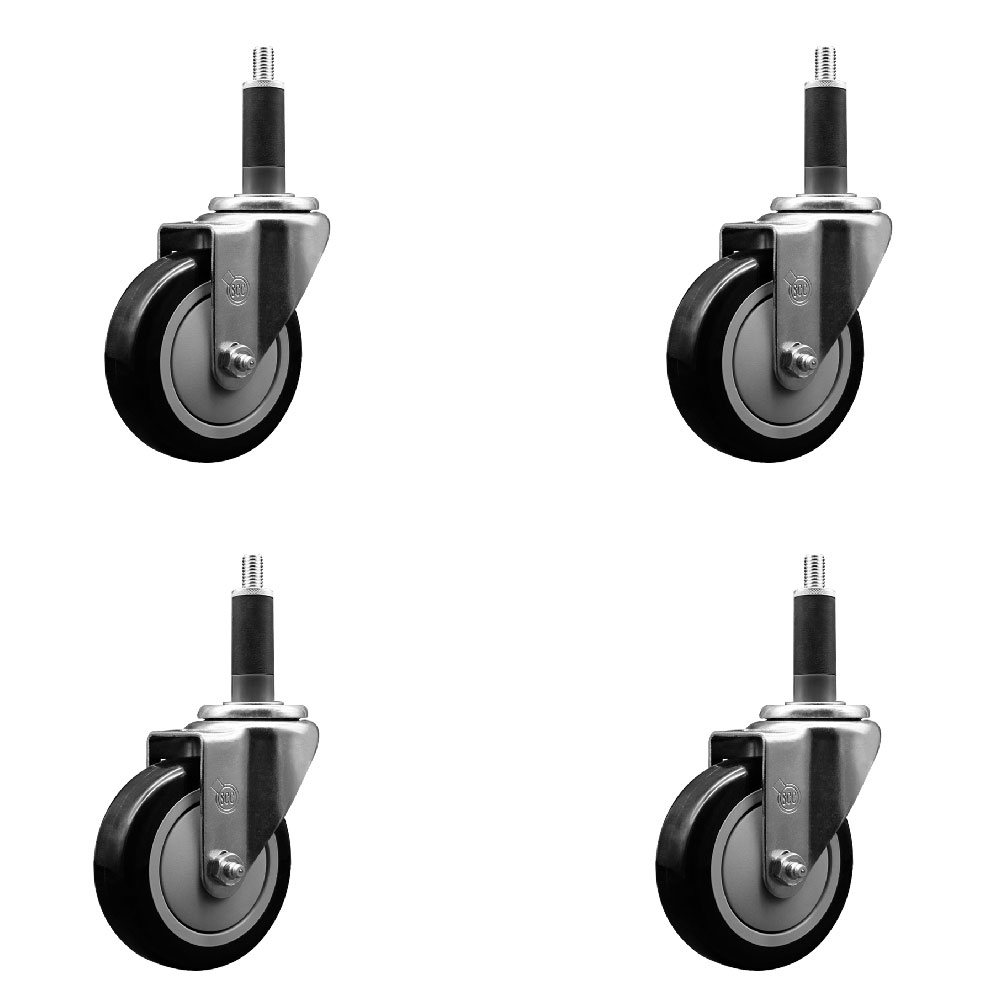 Polyurethane Swivel Expanding Stem Caster Set of 4 with 4 Inch Black Wheels and 1" Stems - 350 lbs. Capacity Per Caster - Service Caster Brand — photo 1