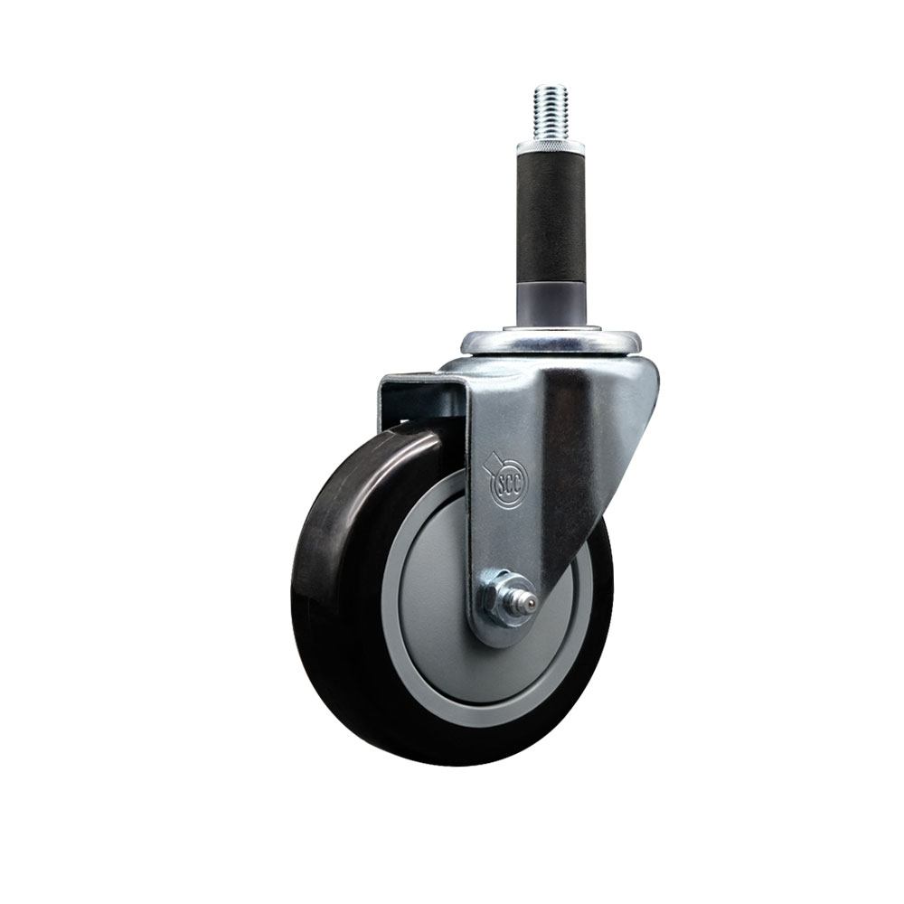 Stainless Steel Polyurethane Expanding Stem Swivel Caster with 4 Inch Black Wheel and 1" Stem - 350 lbs. Capacity Per Caster - Service Caster Brand — photo 1