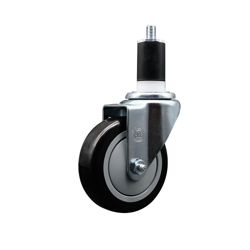 Stainless Steel Polyurethane Expanding Stem Swivel Caster with 4 Inch Black Wheel and 1-1/2" Stem - 350 lbs. Capacity Per Caster - Service Caster Brand — photo 1