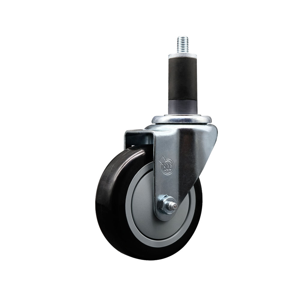 Stainless Steel Polyurethane Expanding Stem Swivel Caster with 4 Inch Black Wheel and 1-1/4" Stem - 350 lbs. Capacity Per Caster - Service Caster Brand — photo 1