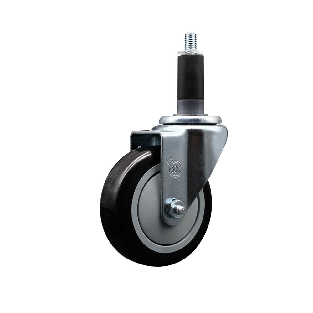 Polyurethane Expanding Stem Swivel Caster with 4 Inch Black Wheel and 1-1/8" Stem - 350 lbs. Capacity Per Caster - Service Caster Brand — photo 1