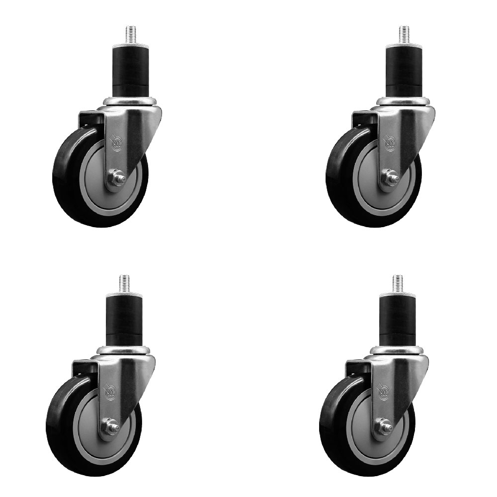 Polyurethane Swivel Expanding Stem Caster Set of 4 with 4 Inch Black Wheels and 1-3/4" Stems - 350 lbs. Capacity Per Caster - Service Caster Brand — photo 1