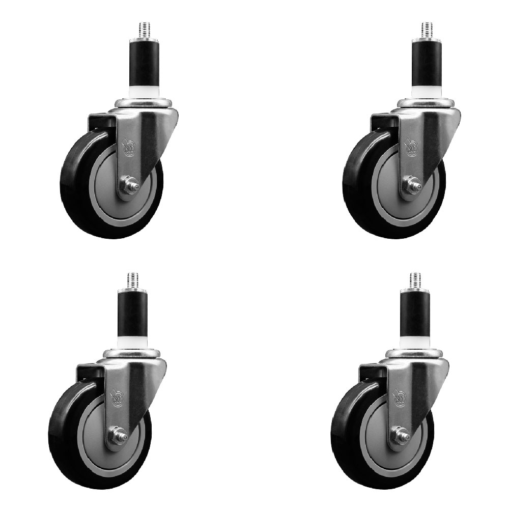 Stainless Steel Polyurethane Swivel Expanding Stem Caster Set of 4 with 4 Inch Black Wheels and 1-3/8" Stems - Includes 4 Swivel - 350 lbs. Capacity Per Caster - Service Caster Brand — photo 1