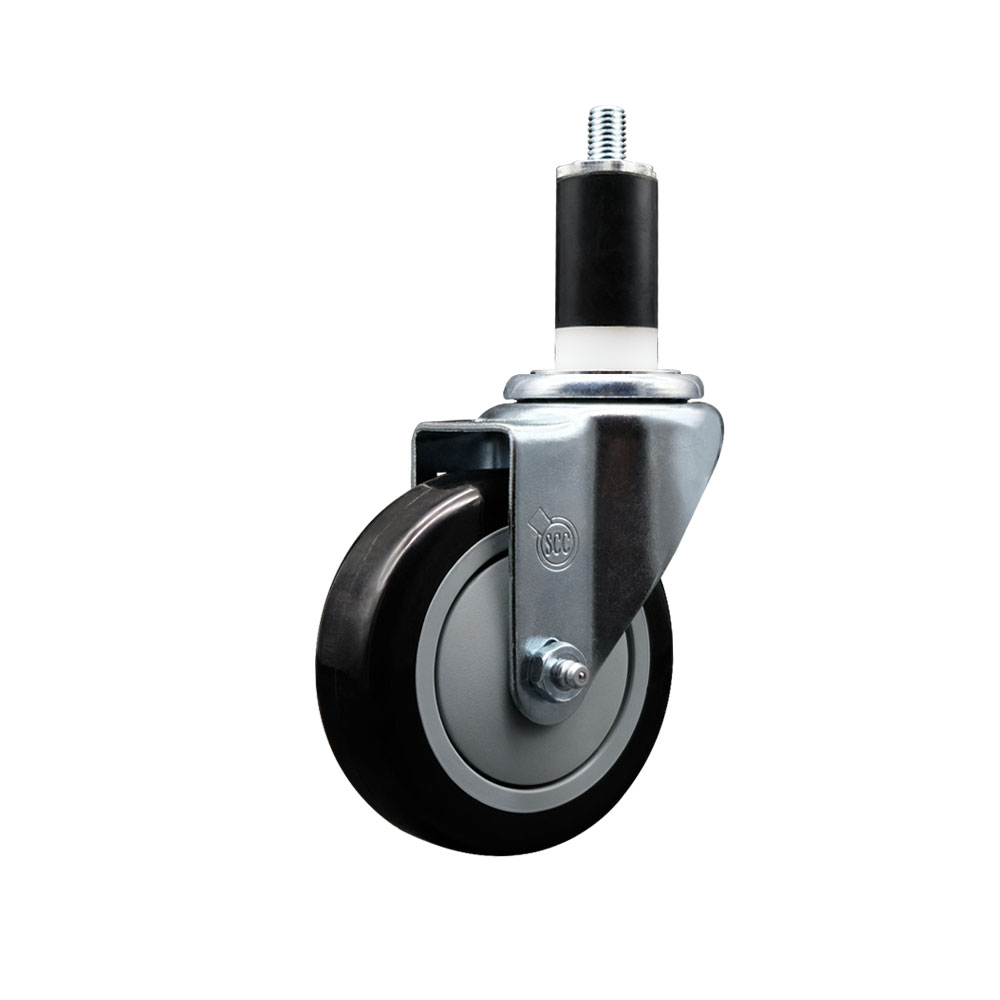 Polyurethane Expanding Stem Swivel Caster with 4 Inch Black Wheel and 1-3/8" Stem - 350 lbs. Capacity Per Caster - Service Caster Brand — photo 1