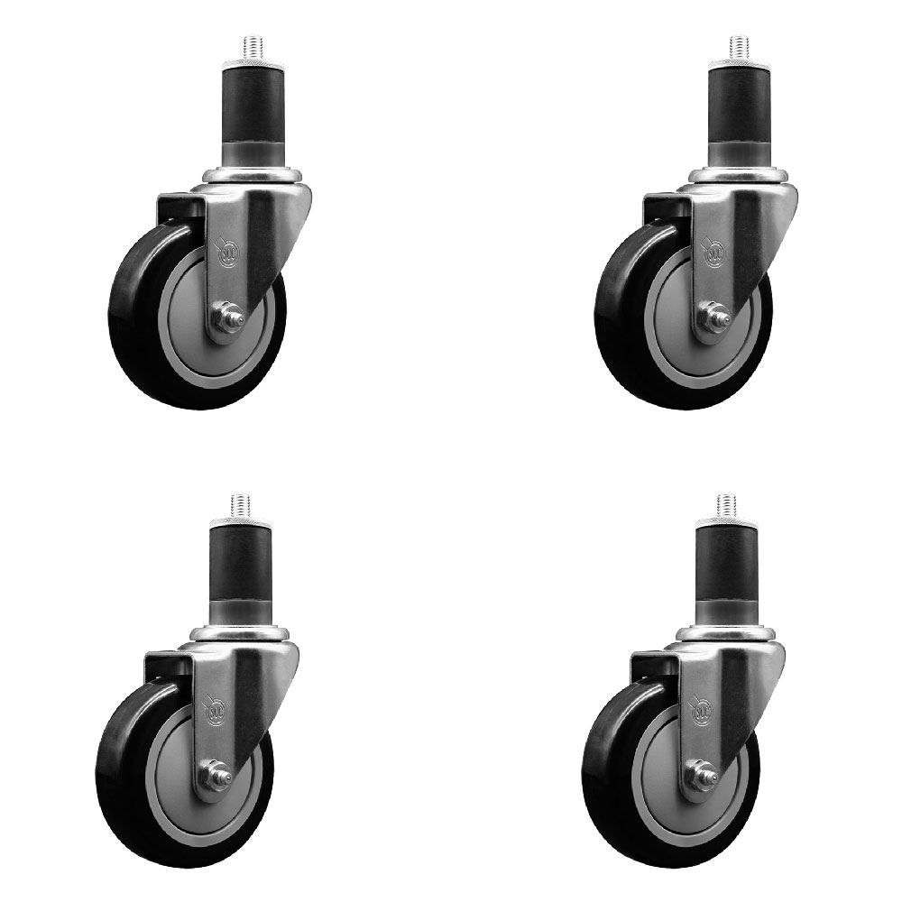 Polyurethane Swivel Expanding Stem Caster Set of 4 with 4 Inch Black Wheels and 1-5/8" Stems - 350 lbs. Capacity Per Caster - Service Caster Brand — photo 1