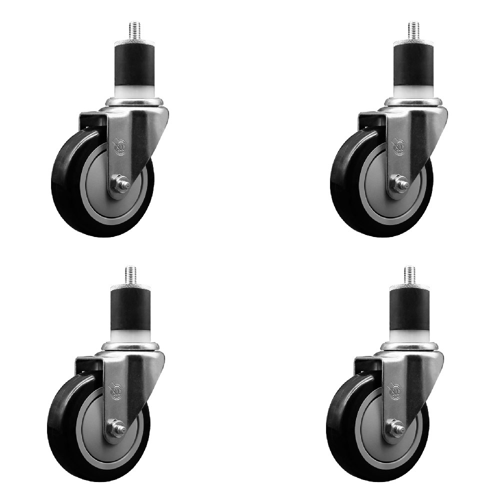 Stainless Steel Polyurethane Swivel Expanding Stem Caster Set of 4 with 4 Inch Black Wheels and 1-7/8" Stems - Includes 4 Swivel - 350 lbs. Capacity Per Caster - Service Caster Brand — photo 1