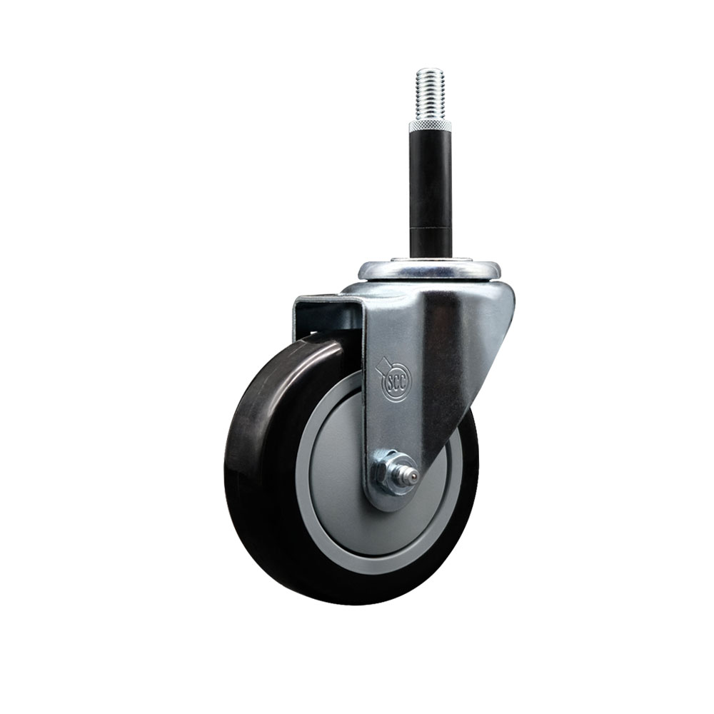 Stainless Steel Polyurethane Expanding Stem Swivel Caster with 4 Inch Black Wheel and 3/4" Stem - 350 lbs. Capacity Per Caster - Service Caster Brand — photo 1
