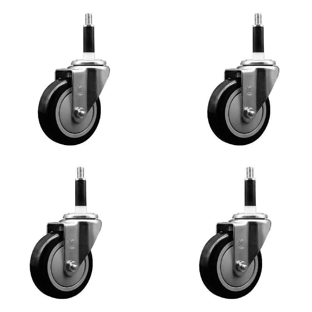 Stainless Steel Polyurethane Swivel Expanding Stem Caster Set of 4 with 4 Inch Black Wheels and 7/8" Stems - Includes 4 Swivel - 350 lbs. Capacity Per Caster - Service Caster Brand — photo 1