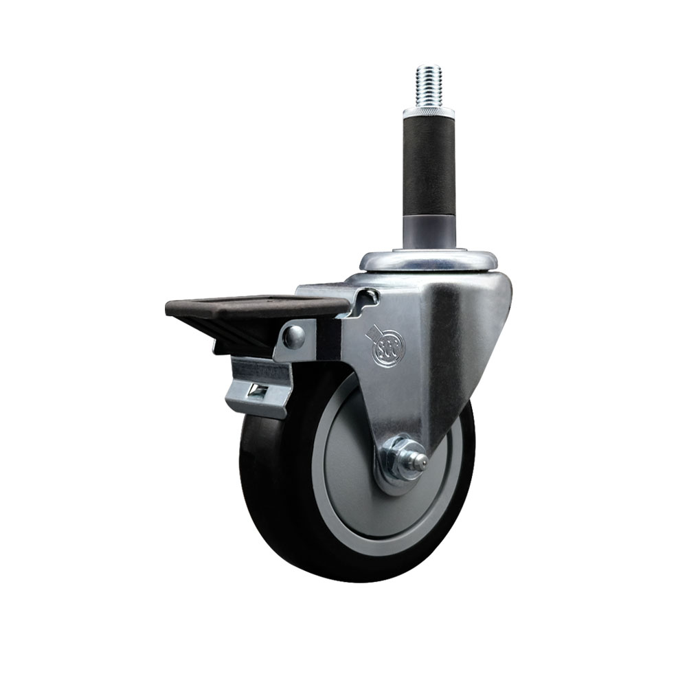 Polyurethane Expanding Stem Swivel Caster with 4 Inch Black Wheel and 1" Stem & Posi Locking Brake - 350 lbs. Capacity Per Caster - Service Caster Brand — photo 1