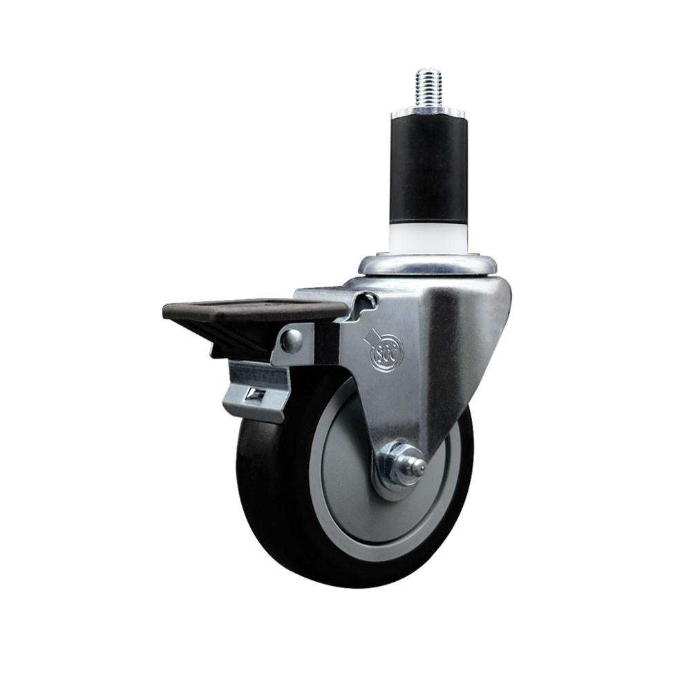 Polyurethane Expanding Stem Swivel Caster with 4 Inch Black Wheel and 1-1/2" Stem & Posi Locking Brake - 350 lbs. Capacity Per Caster - Service Caster Brand — photo 1