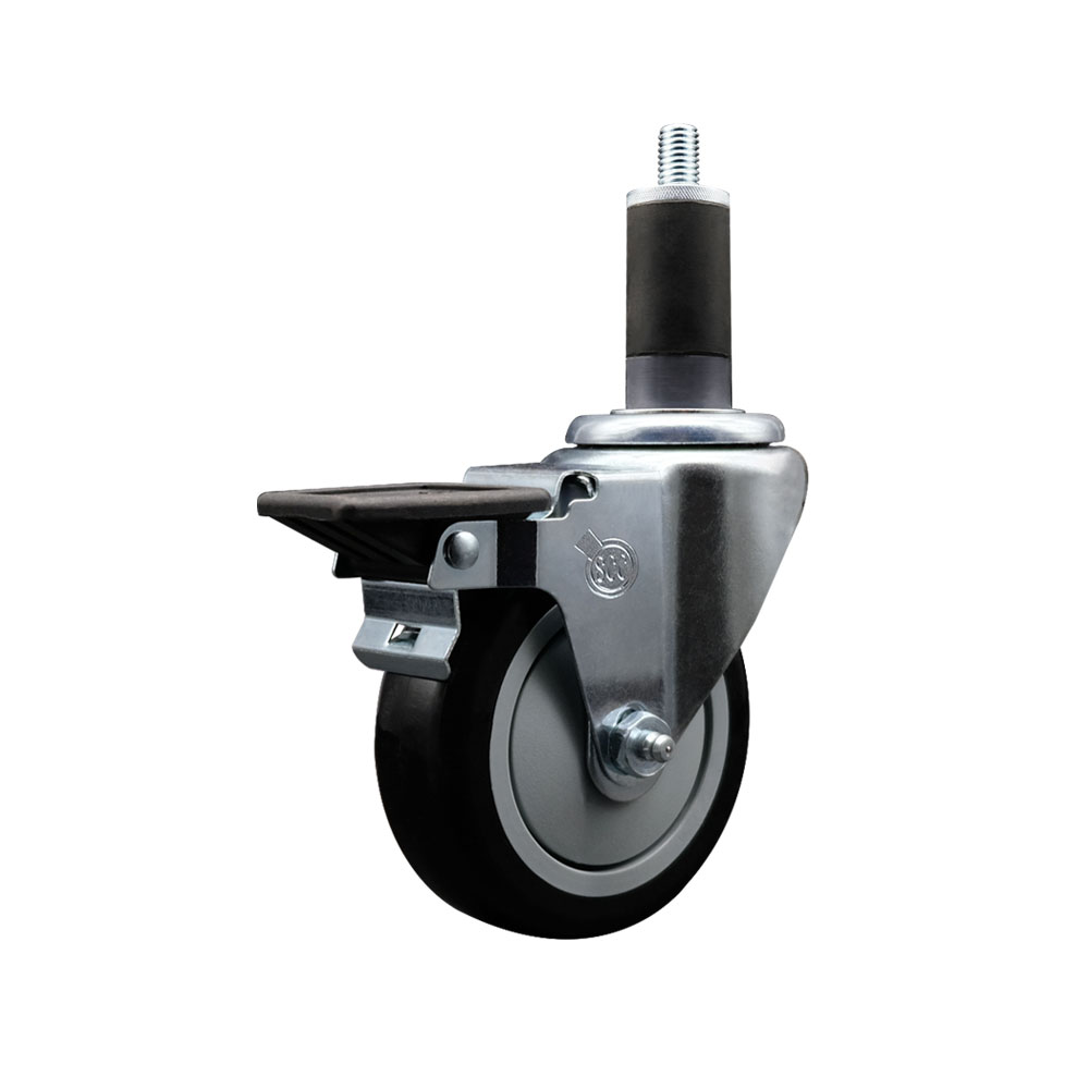Polyurethane Expanding Stem Swivel Caster with 4 Inch Black Wheel and 1-1/4" Stem & Posi Locking Brake - 350 lbs. Capacity Per Caster - Service Caster Brand — photo 1
