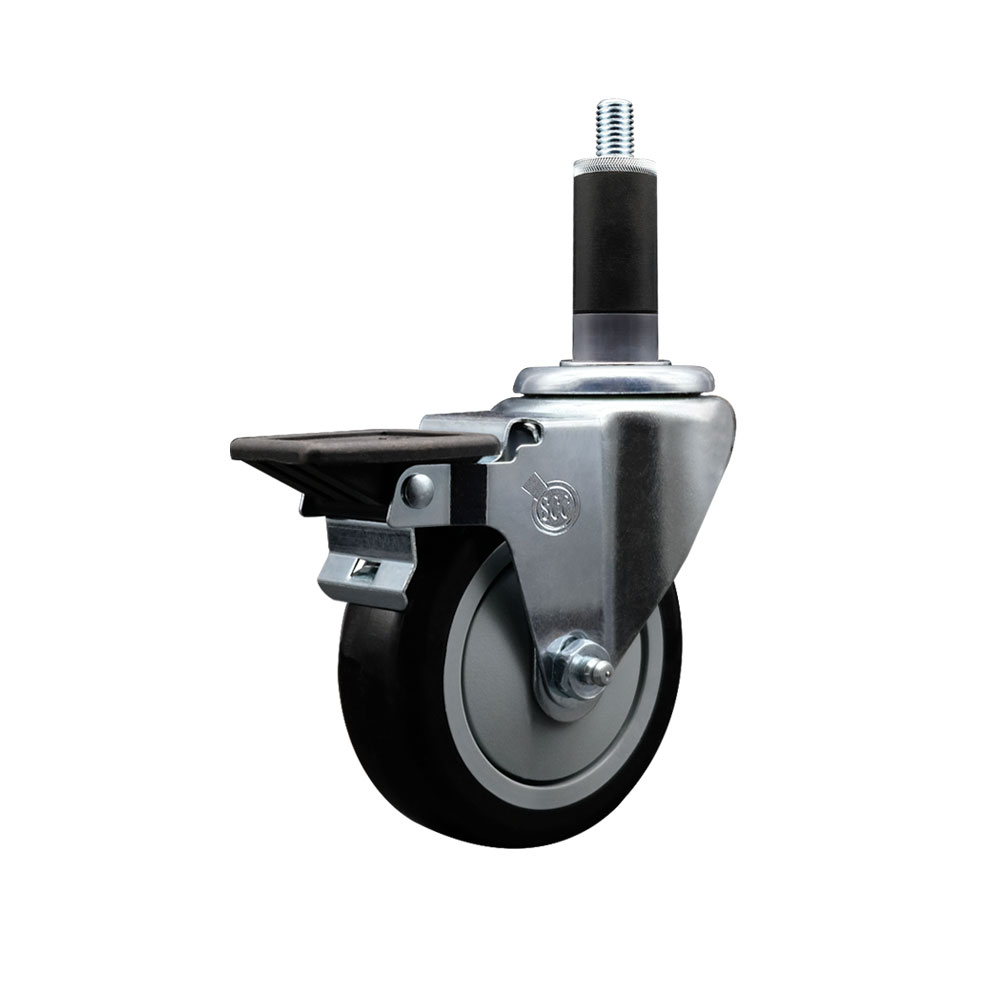 Polyurethane Expanding Stem Swivel Caster with 4 Inch Black Wheel and 1-1/8" Stem & Posi Locking Brake - 350 lbs. Capacity Per Caster - Service Caster Brand — photo 1