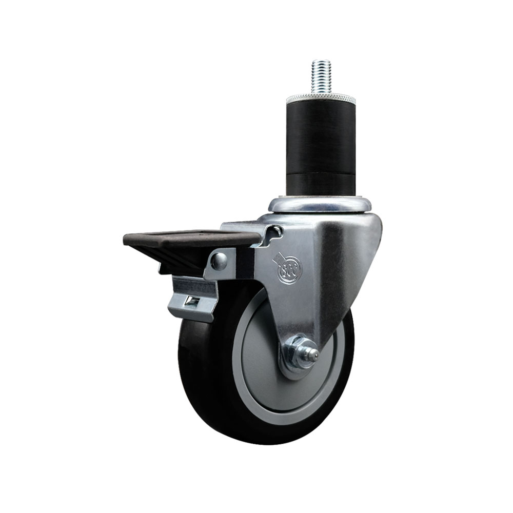 Polyurethane Expanding Stem Swivel Caster with 4 Inch Black Wheel and 1-3/4" Stem & Posi Locking Brake - 350 lbs. Capacity Per Caster - Service Caster Brand — photo 1