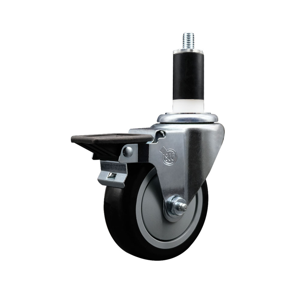 Polyurethane Expanding Stem Swivel Caster with 4 Inch Black Wheel and 1-3/8" Stem & Posi Locking Brake - 350 lbs. Capacity Per Caster - Service Caster Brand — photo 1