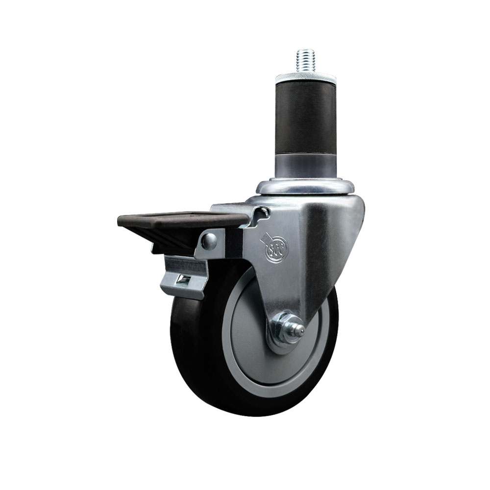 Polyurethane Expanding Stem Swivel Caster with 4 Inch Black Wheel and 1-5/8" Stem & Posi Locking Brake - 350 lbs. Capacity Per Caster - Service Caster Brand — photo 1
