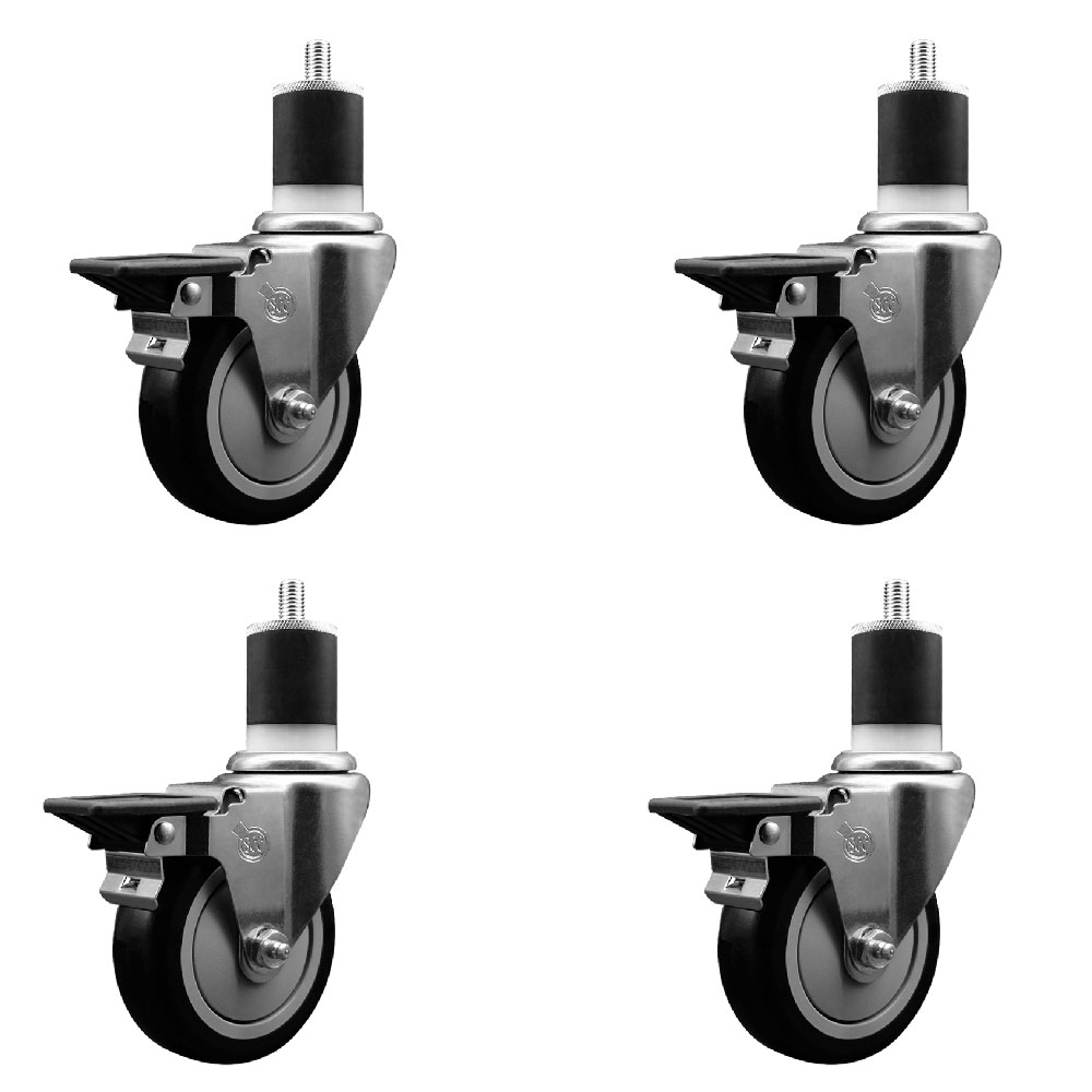 Polyurethane Swivel Expanding Stem Caster Set of 4 with 4 Inch Black Wheels and 1-7/8" Stems - Includes 4 Swivel with Posi Locking Brakes - 350 lbs. Capacity Per Caster - Service Caster Brand — photo 1
