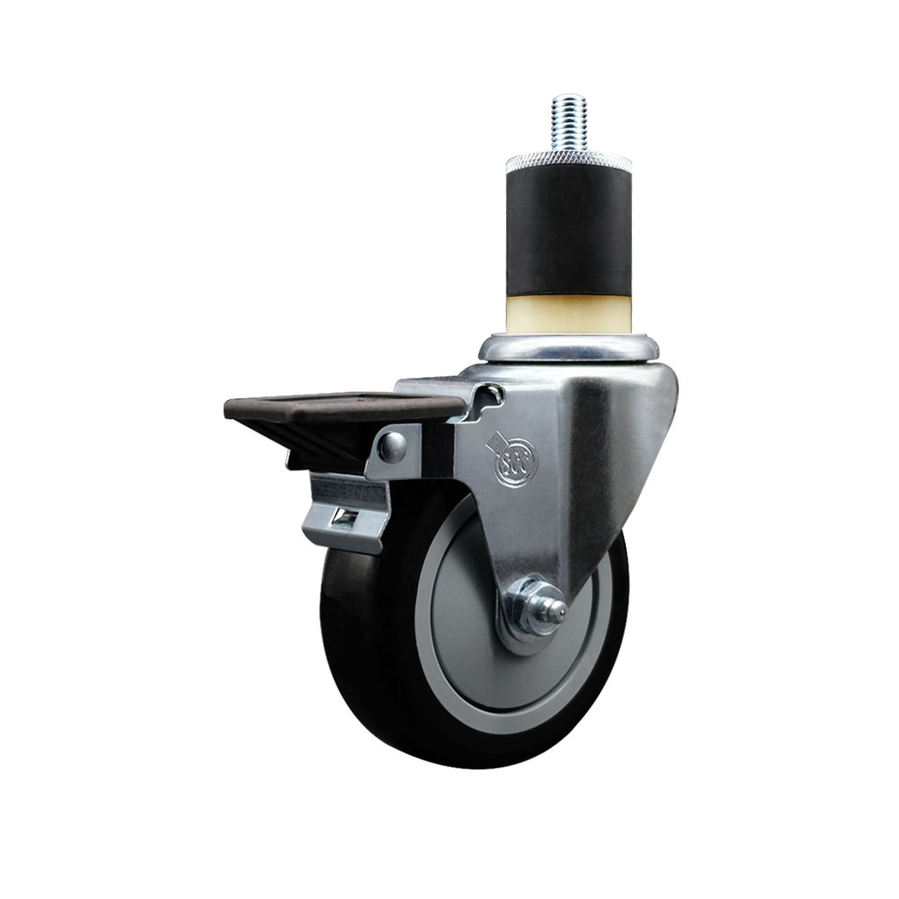 Polyurethane Expanding Stem Swivel Caster with 4 Inch Black Wheel and 1-7/8" Stem & Posi Locking Brake - 350 lbs. Capacity Per Caster - Service Caster Brand — photo 1