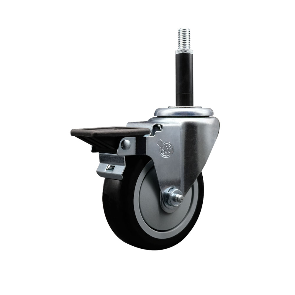 Polyurethane Expanding Stem Swivel Caster with 4 Inch Black Wheel and 3/4" Stem & Posi Locking Brake - 350 lbs. Capacity Per Caster - Service Caster Brand — photo 1