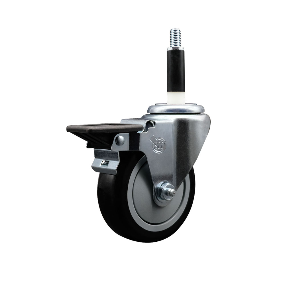 Polyurethane Expanding Stem Swivel Caster with 4 Inch Black Wheel and 7/8" Stem & Posi Locking Brake - 350 lbs. Capacity Per Caster - Service Caster Brand — photo 1