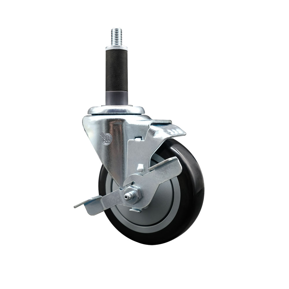 Polyurethane Expanding Stem Swivel Caster with 4 Inch Black Wheel and 1" Stem & Top Locking Brake - 350 lbs. Capacity Per Caster - Service Caster Brand — photo 1