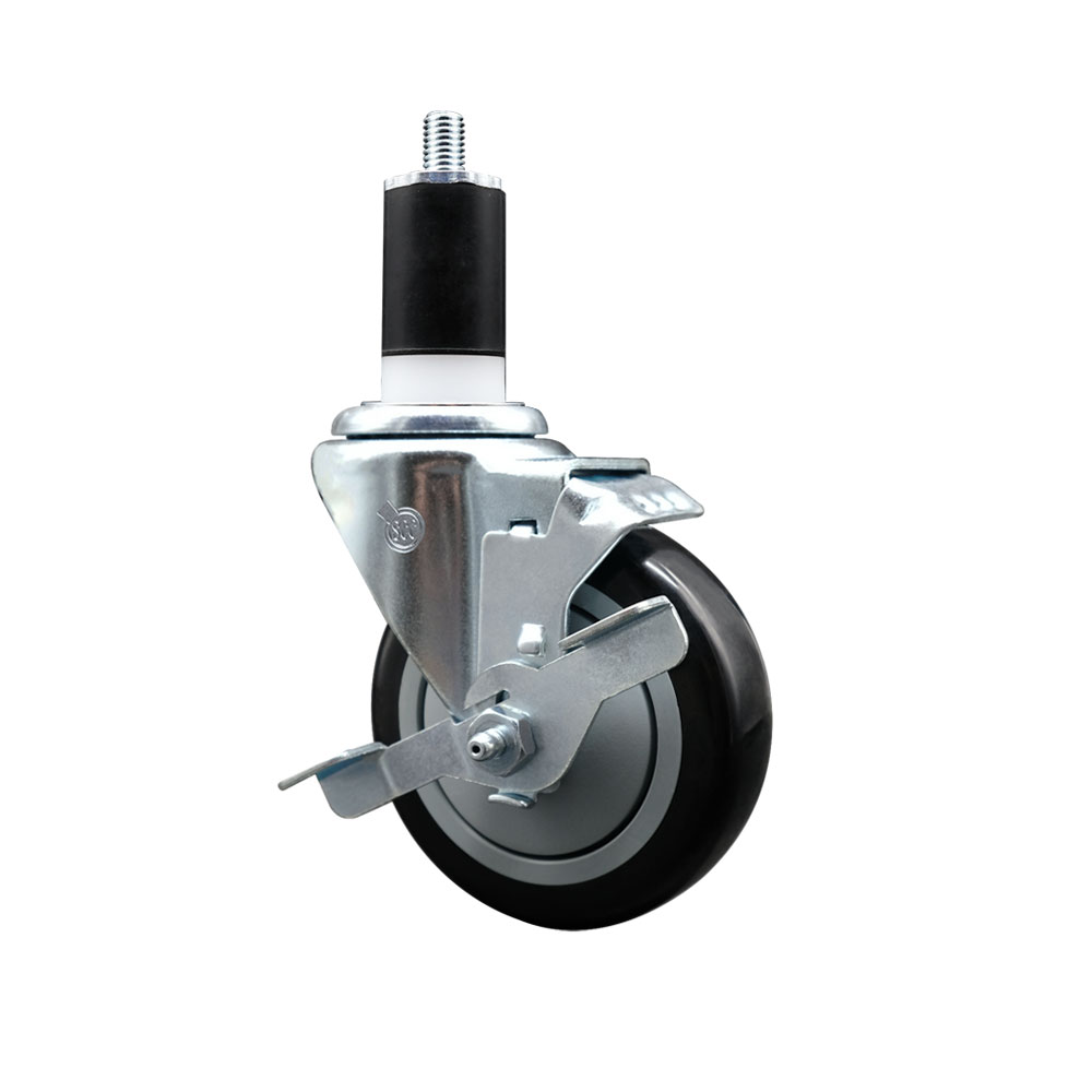 Polyurethane Expanding Stem Swivel Caster with 4 Inch Black Wheel and 1-1/2" Stem & Top Locking Brake - 350 lbs. Capacity Per Caster - Service Caster Brand — photo 1
