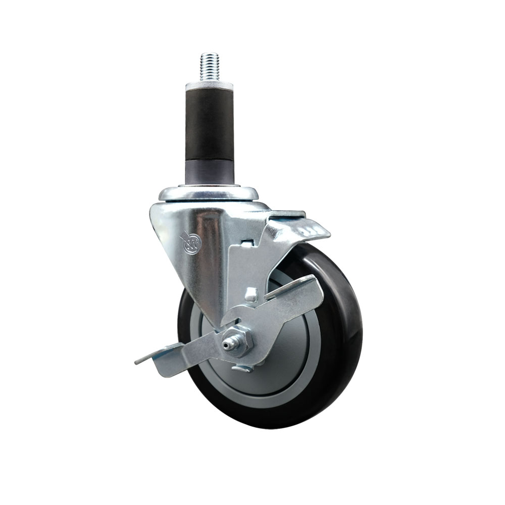 Polyurethane Expanding Stem Swivel Caster with 4 Inch Black Wheel and 1-1/4" Stem & Top Locking Brake - 350 lbs. Capacity Per Caster - Service Caster Brand — photo 1