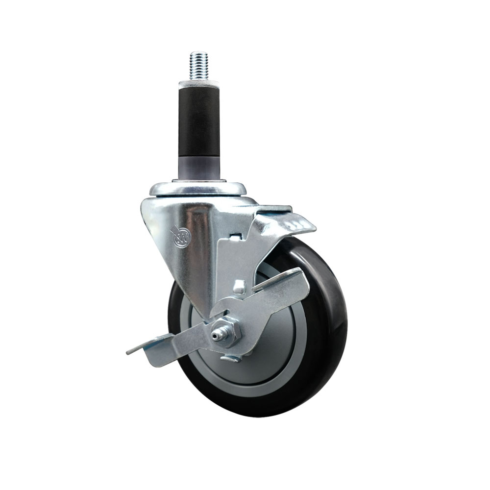 Polyurethane Expanding Stem Swivel Caster with 4 Inch Black Wheel and 1-1/8" Stem & Top Locking Brake - 350 lbs. Capacity Per Caster - Service Caster Brand — photo 1