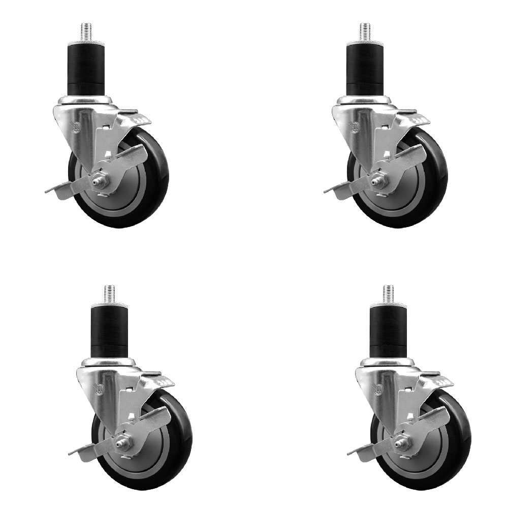 Polyurethane Swivel Expanding Stem Caster Set of 4 with 4 Inch Black Wheels and 1-3/4" Stems - Includes 4 Swivel with Top Locking Brakes - 350 lbs. Capacity Per Caster - Service Caster Brand — photo 1