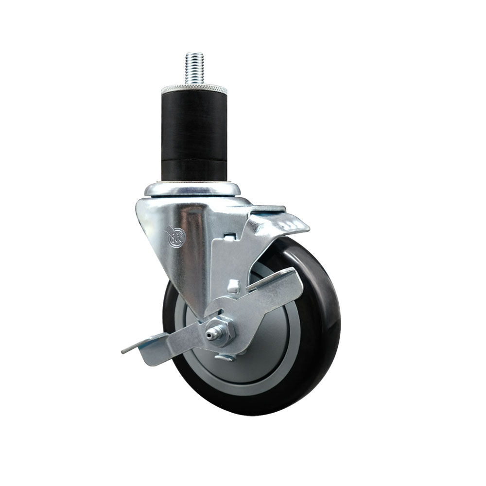 Polyurethane Expanding Stem Swivel Caster with 4 Inch Black Wheel and 1-3/4" Stem & Top Locking Brake - 350 lbs. Capacity Per Caster - Service Caster Brand — photo 1